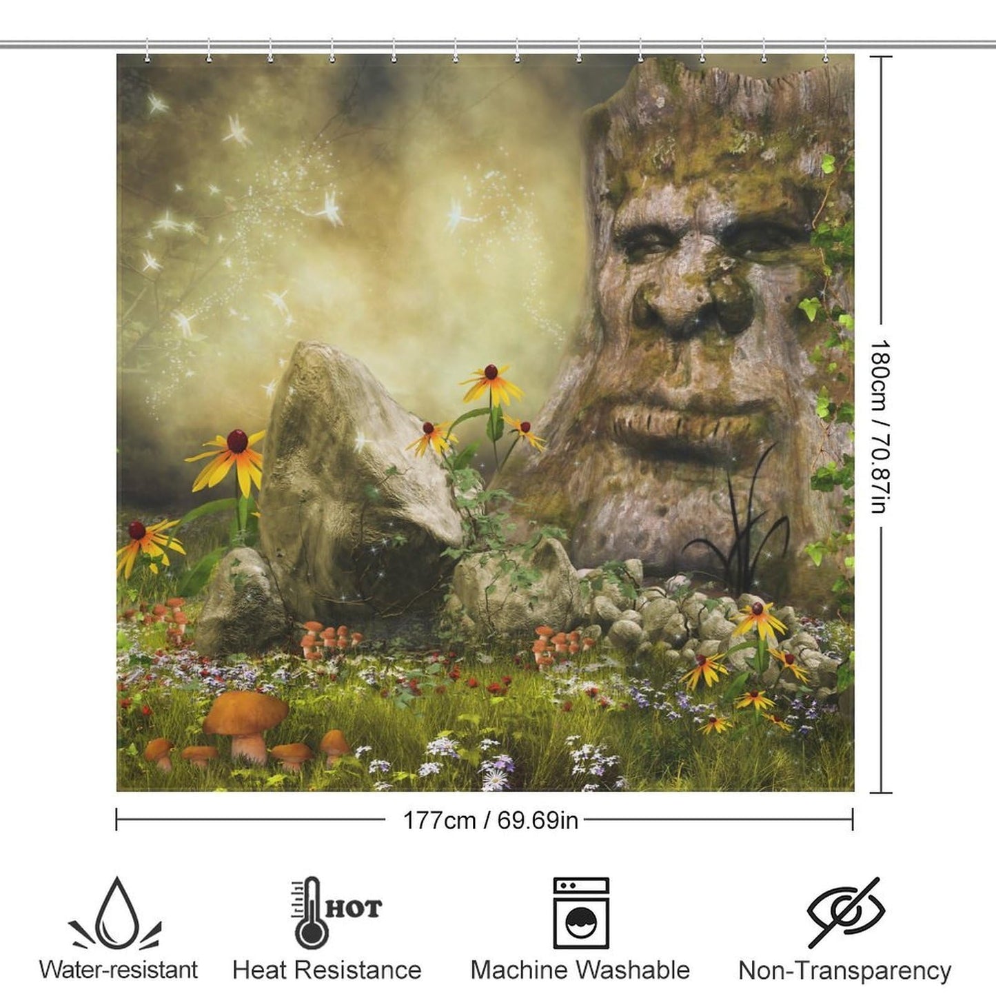 TYVGICZ Bohemian Fantasy Shower Curtain, Magic Forest Enchanted Woods Mystical Landscape Nature Tree Floral Mystical Landscape Bath Curtain for Bathroom Laundry Room Home Bedroom Decor,66x72 Inch