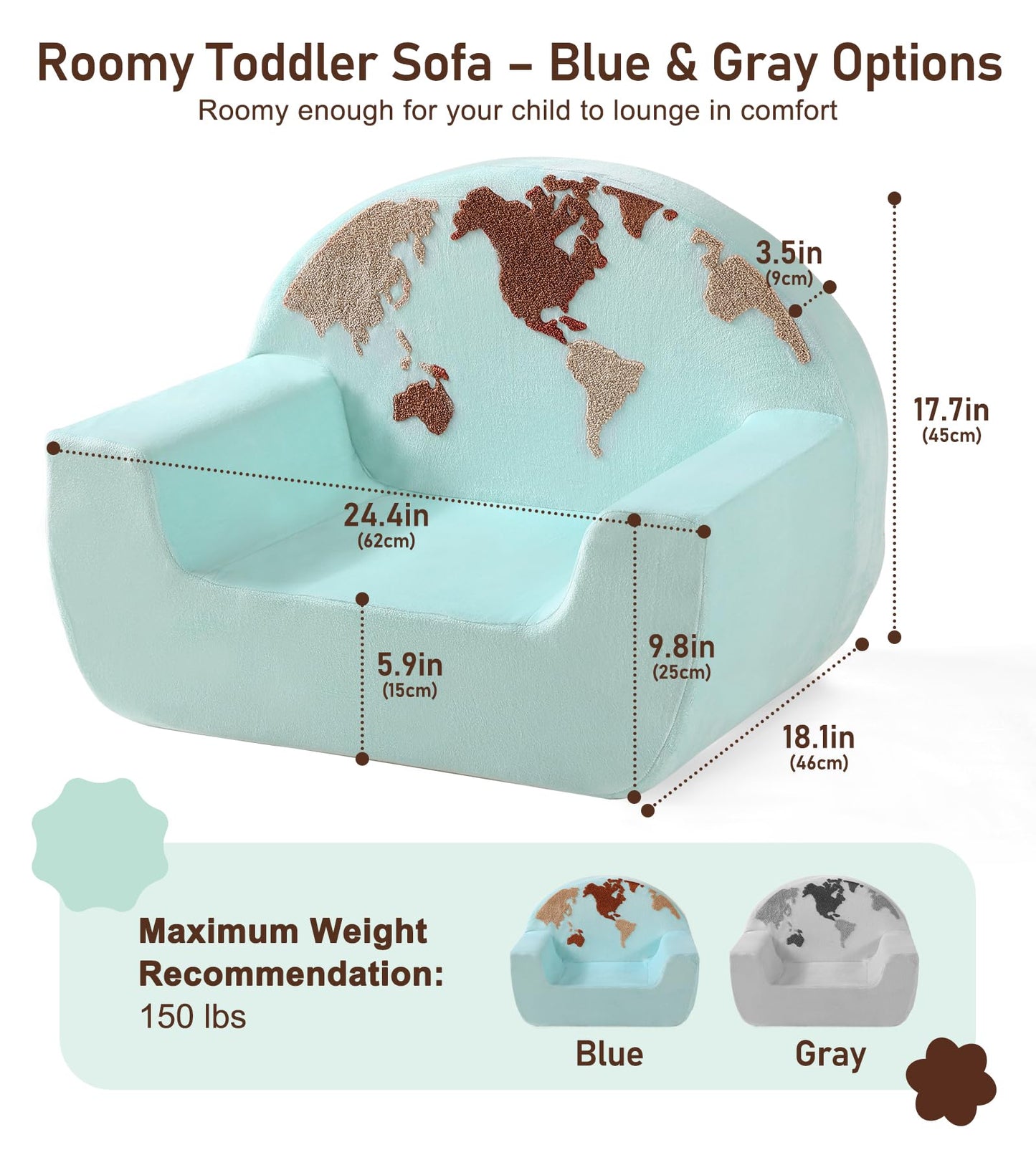 Kids Chair Comfy, Snuggly-Soft Toddler Armchair, Cuddly Kids Foam Chair for Boys and Girls, Portable Toddlers Reading Chairs, Toddler Chairs Comfy 1-3 Years Old, Colorful US Map Design, Blue