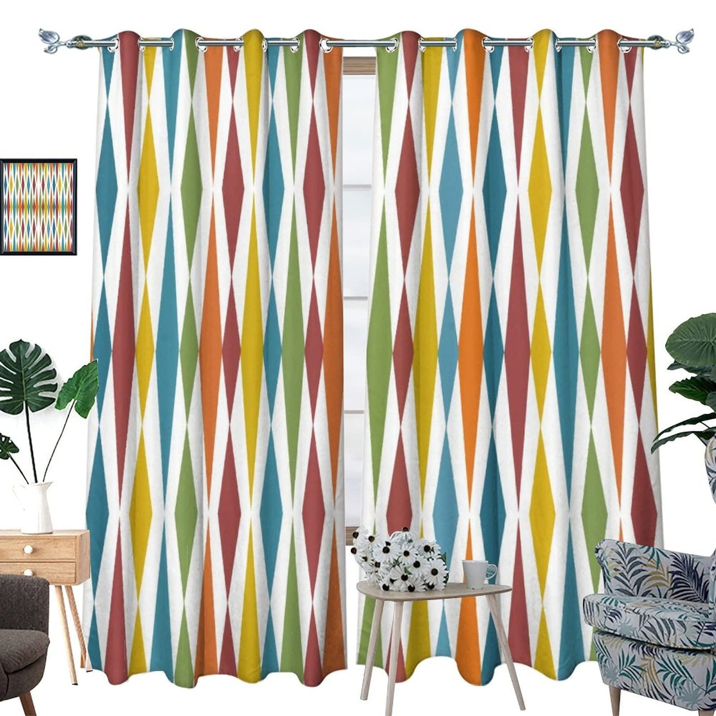 Kazynee Retro Mid Century Blackout Curtains for Bedroom,Abstract Modern Geometric Mid Century Colorful Rainbow Grommet Thermal Insulated Room Darkening Curtains Window Curtains 2 Panels 45L x 21W