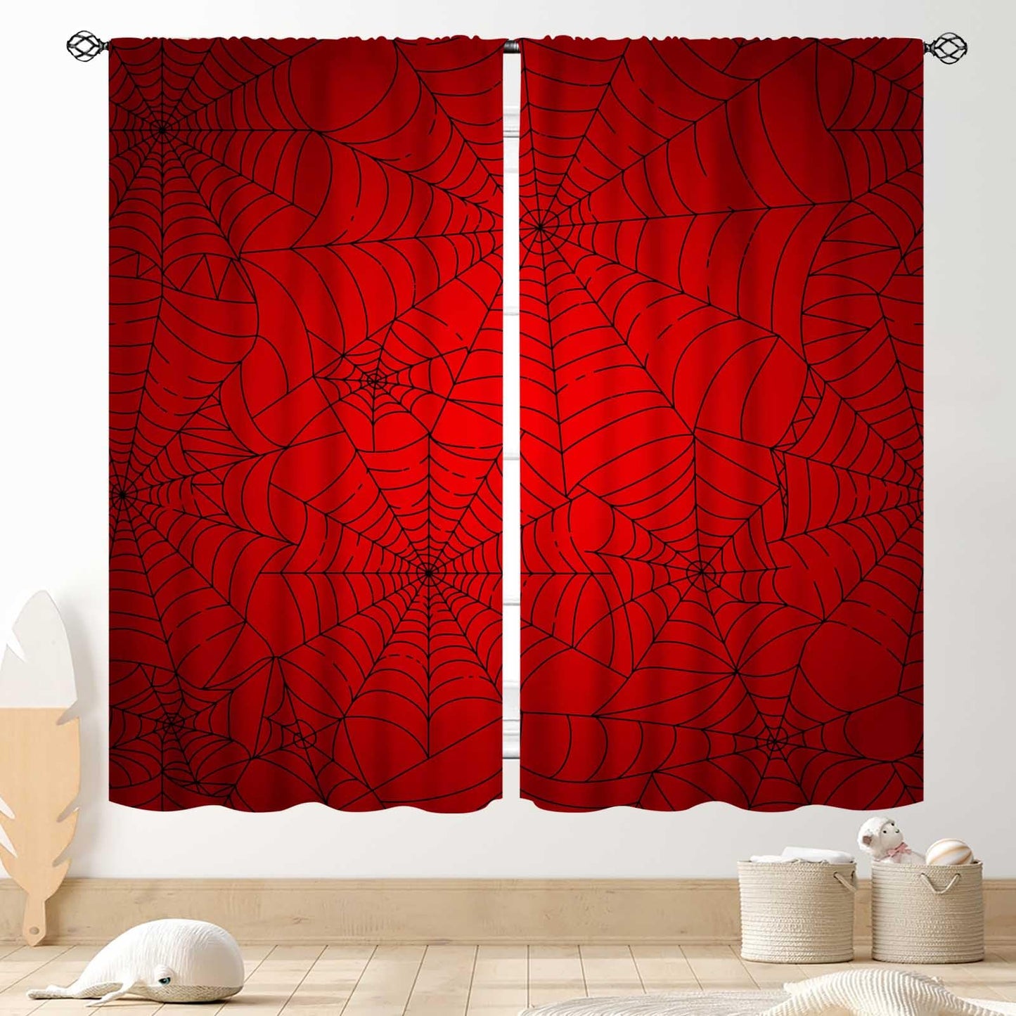 TKUYO Super Hero Spider Curtains, Red Superhero Spider Web Boys Curtains for Kids Baby Room Living Room Bedroom Nursery Playroom Blackout Drapes 2 Panel Sets, 42"x45" Inch