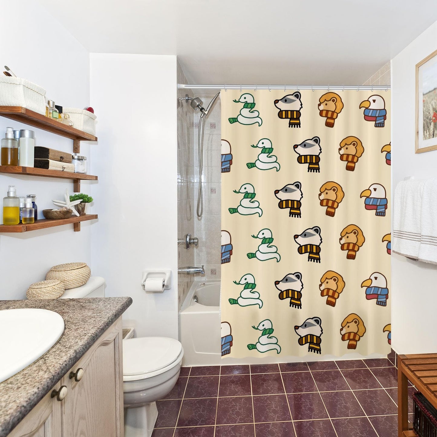 Funnytree Magic Cute Animals Shower Curtain 72"x72" - Waterproof Fabric Bathroom Decor for Boys Girls Kids Teens Fans, Easy Care Washable (Hooks Not Included)