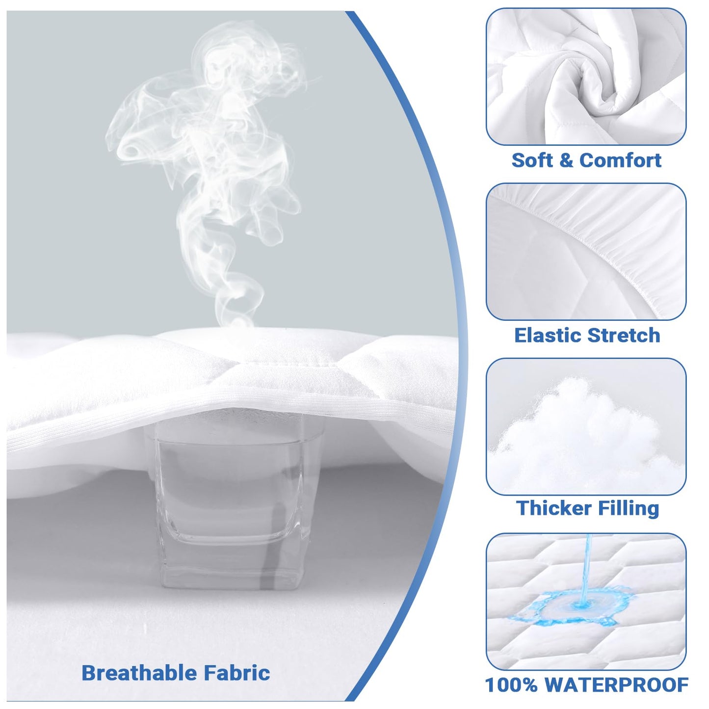 MUXHOMO Full Size Mattress Protector, 100% Waterproof Quilted Full Mattress Cover, Noiseless Soft & Cooling Mattress Pad, Deep Pocket 6"-21", White
