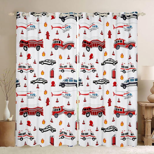 Feelyou Truck Curtains for Bedroom Living Room Fire Truck Blackout Shades Car Room Darkening Curtain Firefighter Window Treatments, 2 Panels 52 x 84 Inch Firemen Car Vehicle Decor