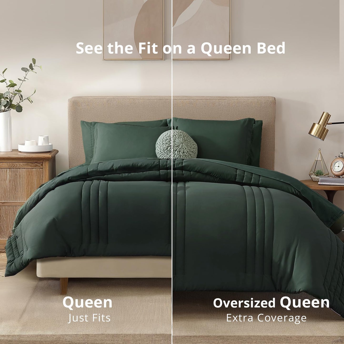Monbix Queen Comforter Set - 7 Pieces Deep Forest Bed in a Bag Queen Bedding Sets with Comforters, All Seasons Comforter Bed Set with Sheets, Pillowcases & Shams