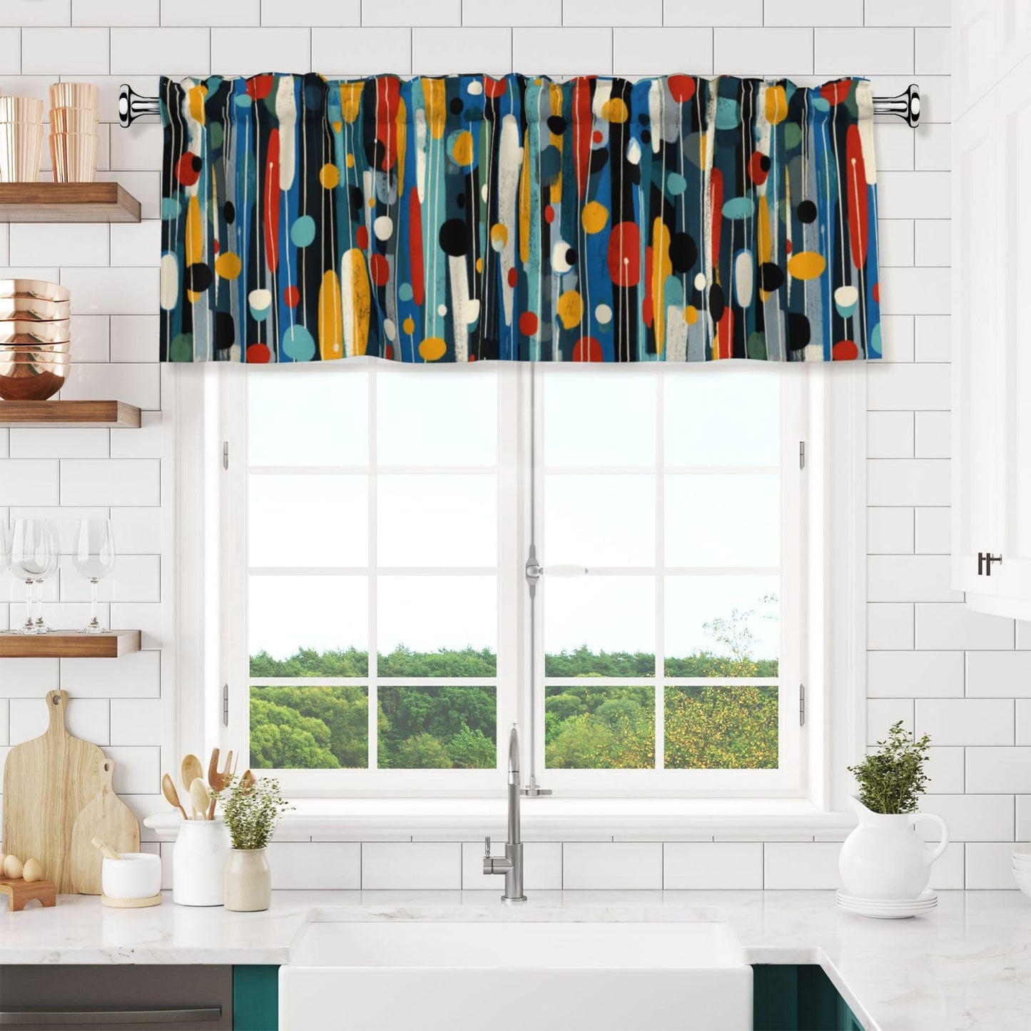 Ecixzyo Mid Century Valance Curtain Window Valance Treatment Decor Small Window Curtains for Bedroom Kitchen Bathroom Living Room 1 Panel 54x18in
