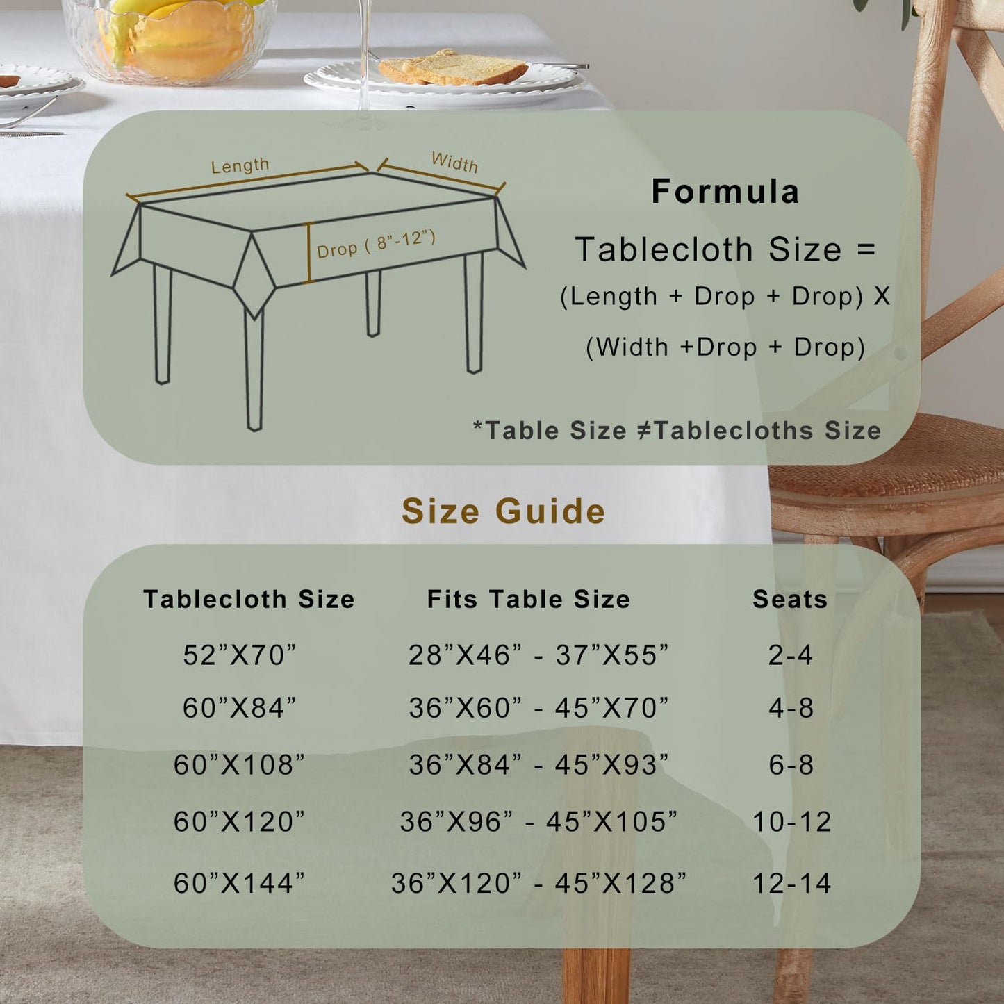 TOSMO 100% French Linen Tablecloth, Washable Farmhouse Rectangle Table Cloth for Kitchen, Dining, Party, Cocktail, Indoor and Outdoor Daily Use(52''x70'',White)