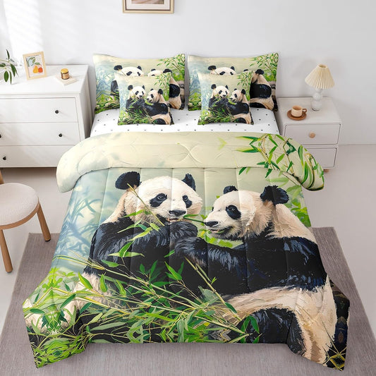 Feelyou Panda Full Size - 7 Pieces Bed in a Bag Set Cute Panda Comforter Set with Sheets for Boys Girls Kawaii Bedding Sets with Comforter, Flat Sheet, Fitted Sheet, Pillowcases, Pillow Covers