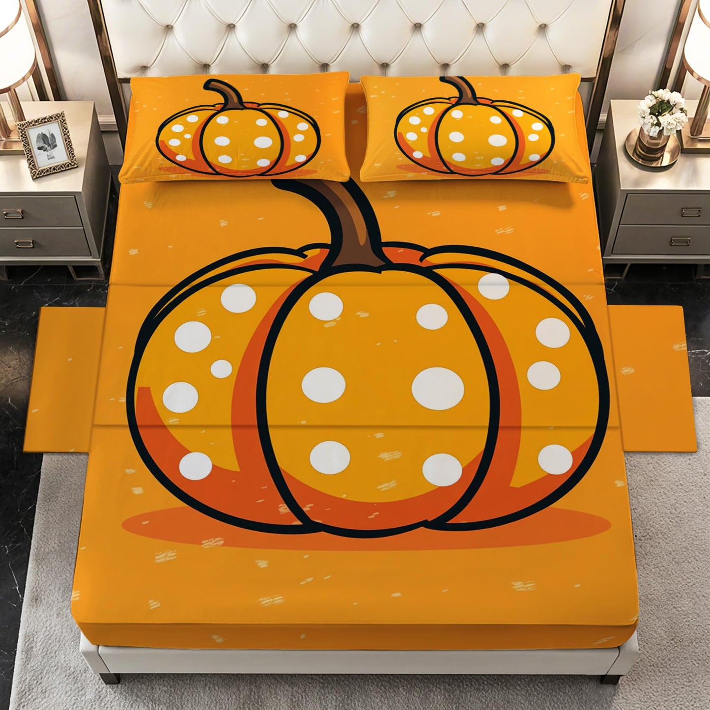 Zoainuos Pumpkin Sheets Full Size Bed, Halloween Thanksgiving Sheet Sets, Soft Microfiber Deep Pocket Wrinkle Free Bedding Sheets & Pillowcases, Fall Pumpkin Bedroom Decor & Gifts