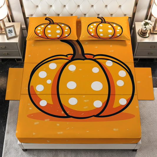 Zoainuos Pumpkin Sheets Full Size Bed, Halloween Thanksgiving Sheet Sets, Soft Microfiber Deep Pocket Wrinkle Free Bedding Sheets & Pillowcases, Fall Pumpkin Bedroom Decor & Gifts