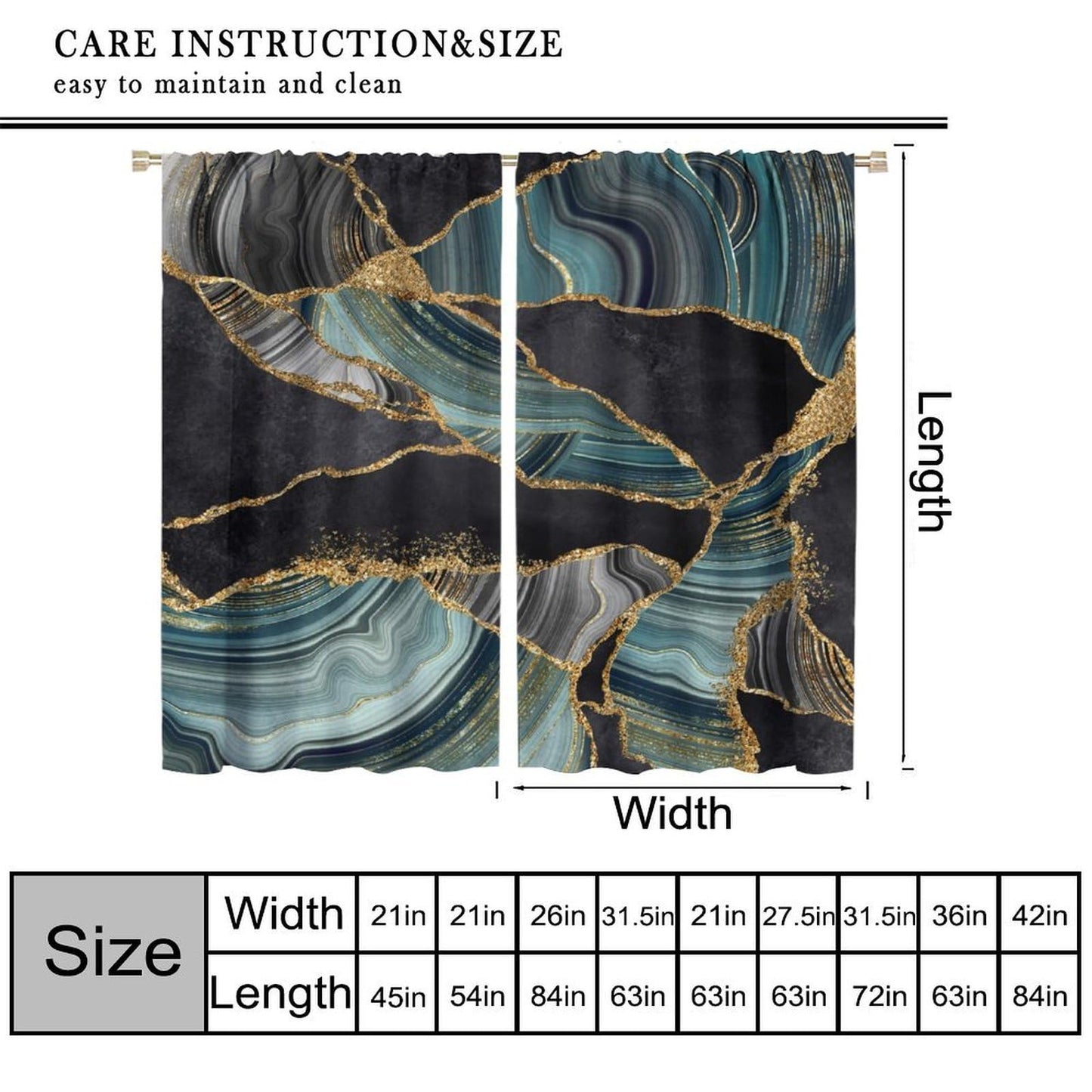 JADERYS Marble Blackout Curtains Modern Luxury Black Green Grey Abstract Texture Marble Art Print for Bedroom Living Room Bathroom Rod Pocket Decoration Window Drapes 2 Panels W21xL45in