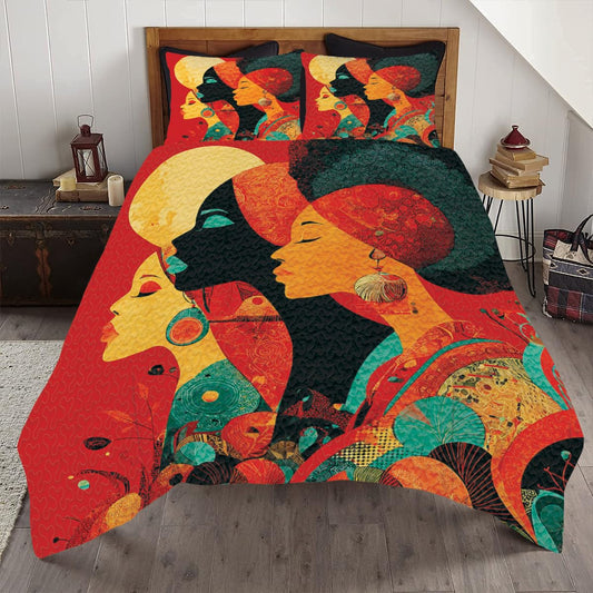 Custom African Women Quilt Set, Brown African Pattern Bedspread Bedding Set, Colorful Black Women Soft Lightweight Bedspreads with Pillow Covers, Gifts for Girls Adults Bedroom Decor (STYLE-07)
