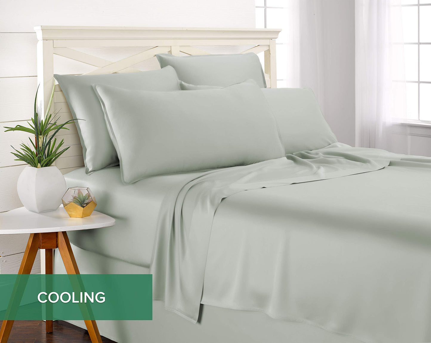 King Sheets by Pure Bamboo, Genuine 100% Organic Viscose Derived from Bamboo Bed Sheet Set, Luxuriously Soft & Cooling, Double Stitching, 2 Year Quality Promise (King, Sea Glass)