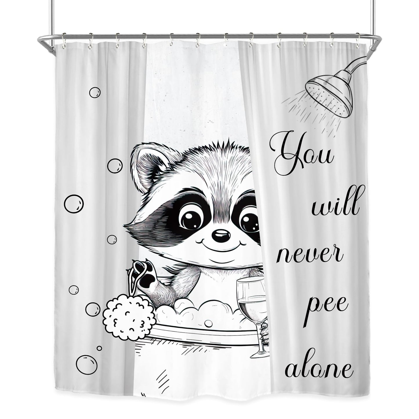 Miyotaa Funny Raccoon Animal Shower Curtain Set 60Wx71H Inches Hilarious Black White Kids Cute Interesting Waterproof Bathroom Curtain with 12 Hooks