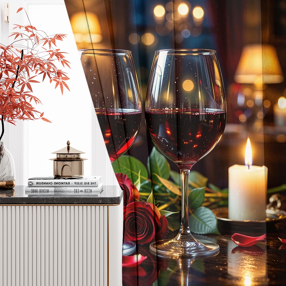 KuracleGH Romantic Valentines Day Wine Rod Pocket Curtains-Aesthetics Floral Red Rose Blackout Curtains & Drapes for Bedroom,Fashion French Wine Glass Window Curtain,2pcs,Each 21“W x 45”L