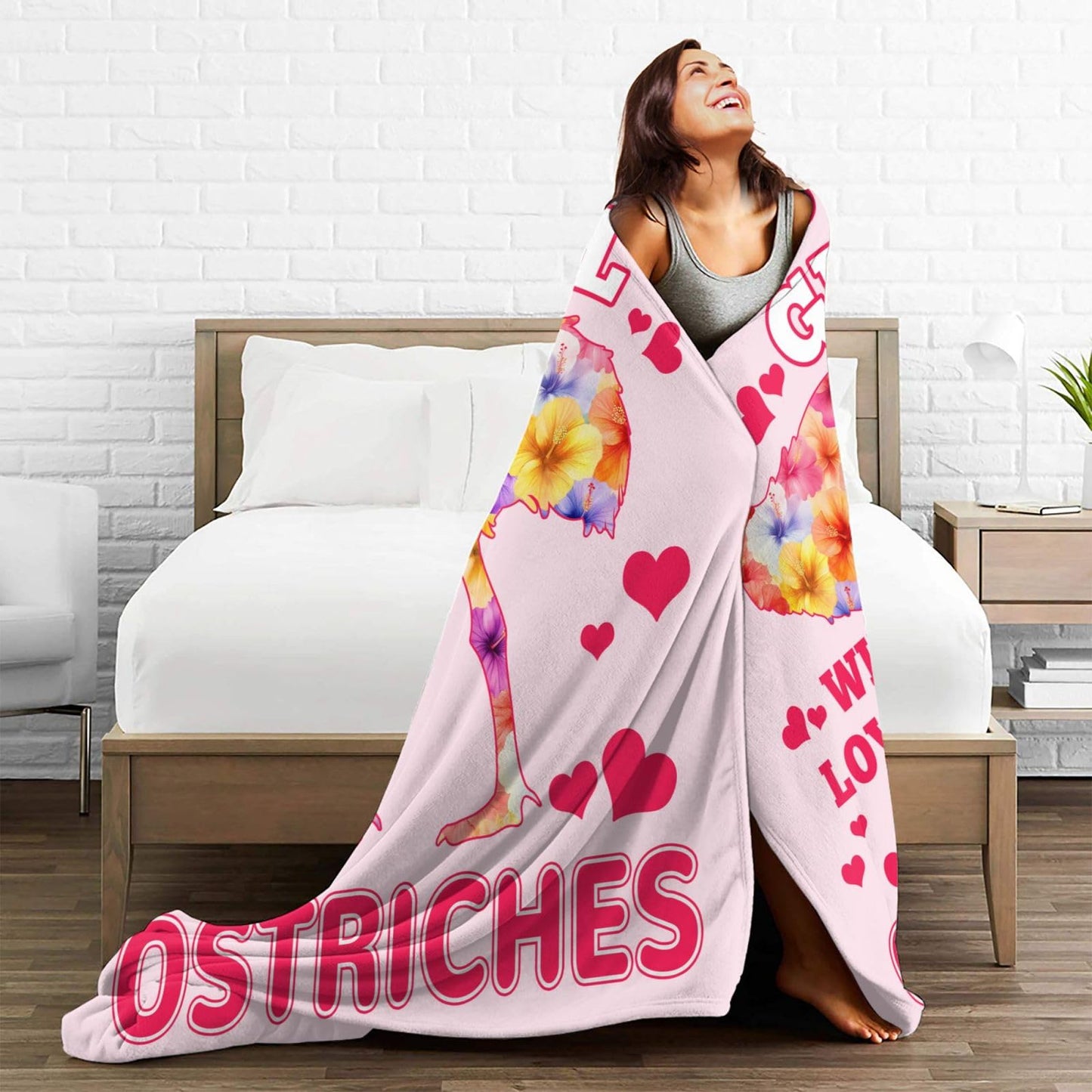 Lovira Just A Girl Who Loves Ostriches Throw Blanket Ostrich Print Throw Blankets Gifts for Couch Sofa Bed Stuff Decor Soft Cozy Fleece Plush Warm Flannel Bedding for Lover 40"x50"