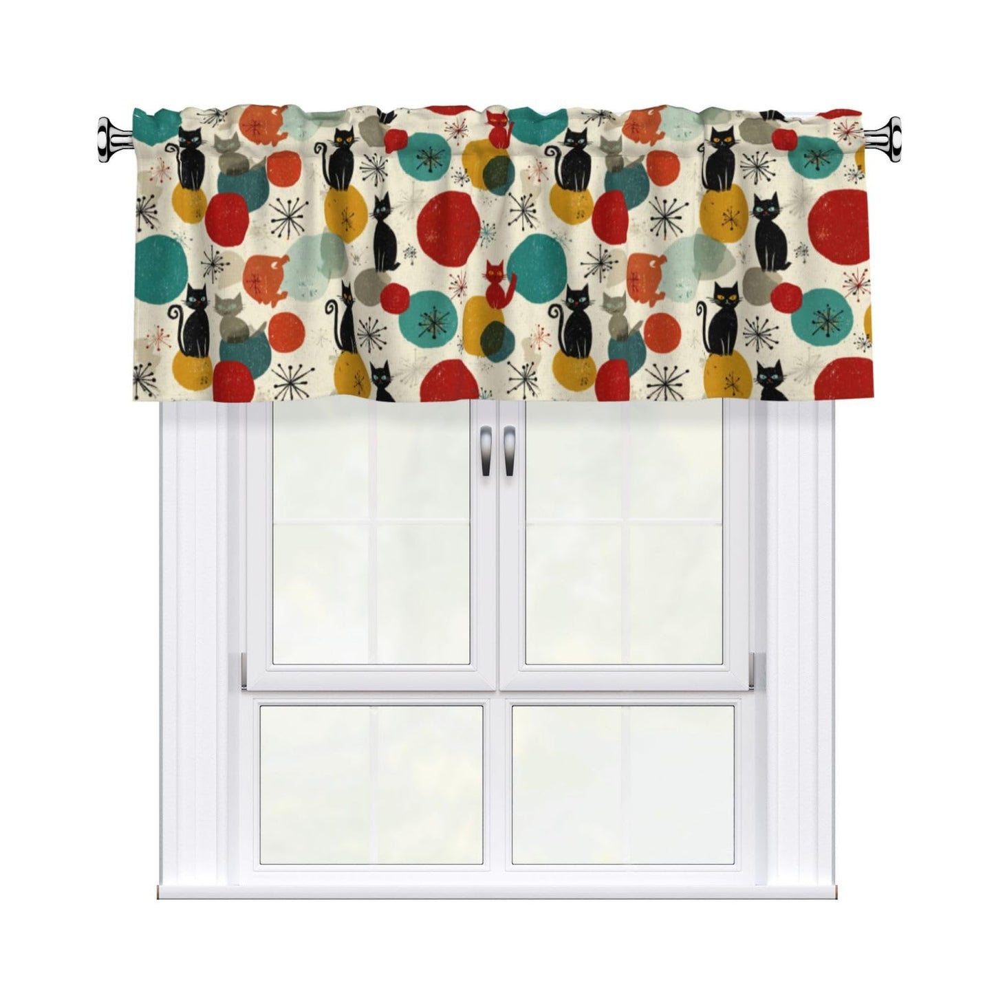 Ecixzyo Cat Mid Century Valance Curtain Window Valance Treatment Decor Small Window Curtains for Bedroom Kitchen Bathroom Living Room 1 Panel 54x18in