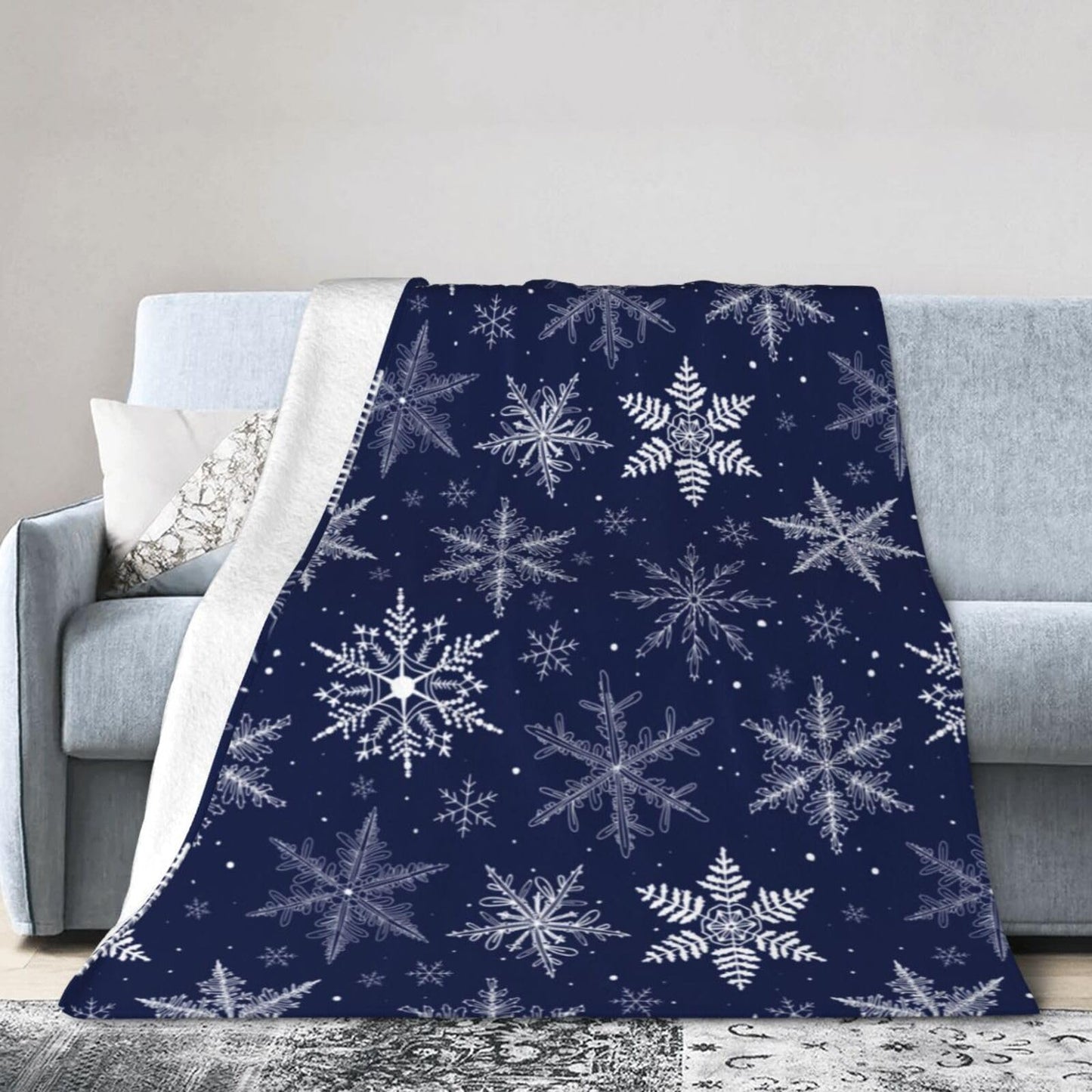 Gbuzozie Winter Snowflakes Blue Fleece Blanket Lightweight Ultra-Soft Christmas Throw Blanket for Sofa Couch Bed Camping Travel - Super Soft Cozy Microfiber Blanket 60"X50"