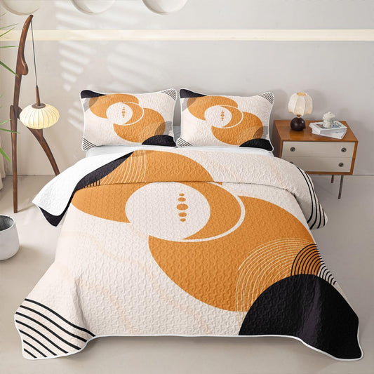 Erosebridal Boho Mid Century Quilt Twin Size - Geometric Circle Minimalist Style Bedspread Bohemian Abstract Bed Coverlet with 1 Pillowcase