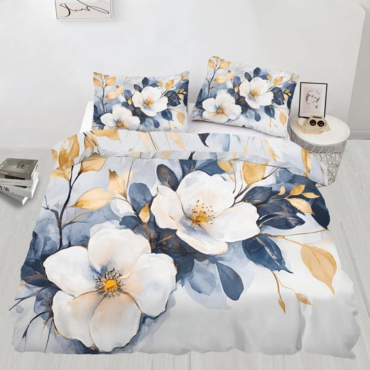 PAISUOQ Floral Bedding Duvet Covers, Watercolor Flowers Comforter King Size, Boho Florals Bedding Sets with Zipper & Ties, 3 Pieces with 2 Pillowcases, Home Decor & Gifts