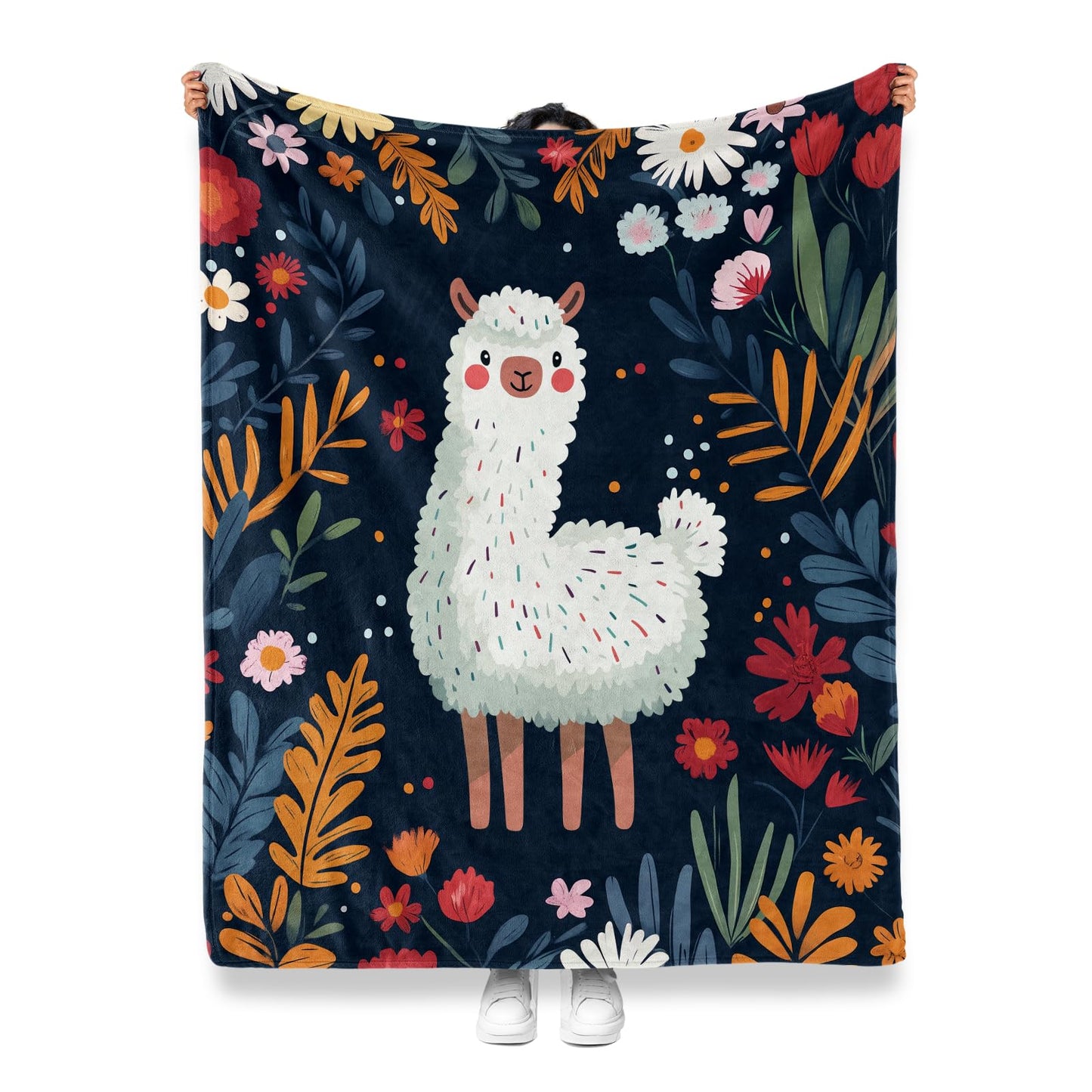 Jekeno Llama Blanket Gifts for Women Girls Mom Sister Friends Birthday Valentines Christmas Animal Alpaca Floral Flower Print Present Decor Home Sofa Couch Soft Cozy Plush Throw for Kids Adult 50"x60"