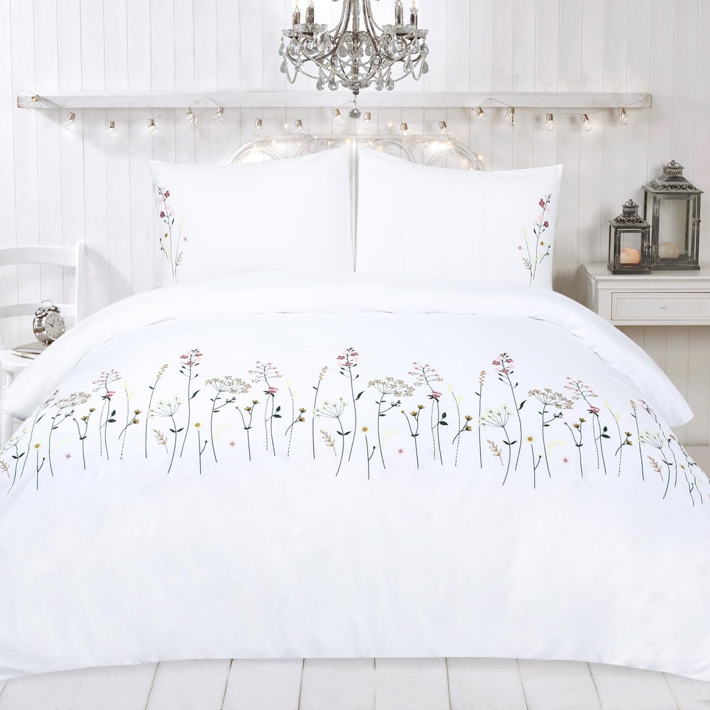 YINFUNG Cotton Duvet Cover Set White King Floral Embroidered Flower Spring Flowered Elegant Pink French Country Girls Coquette Pretty Botanical Bedding Set Comforter Cover