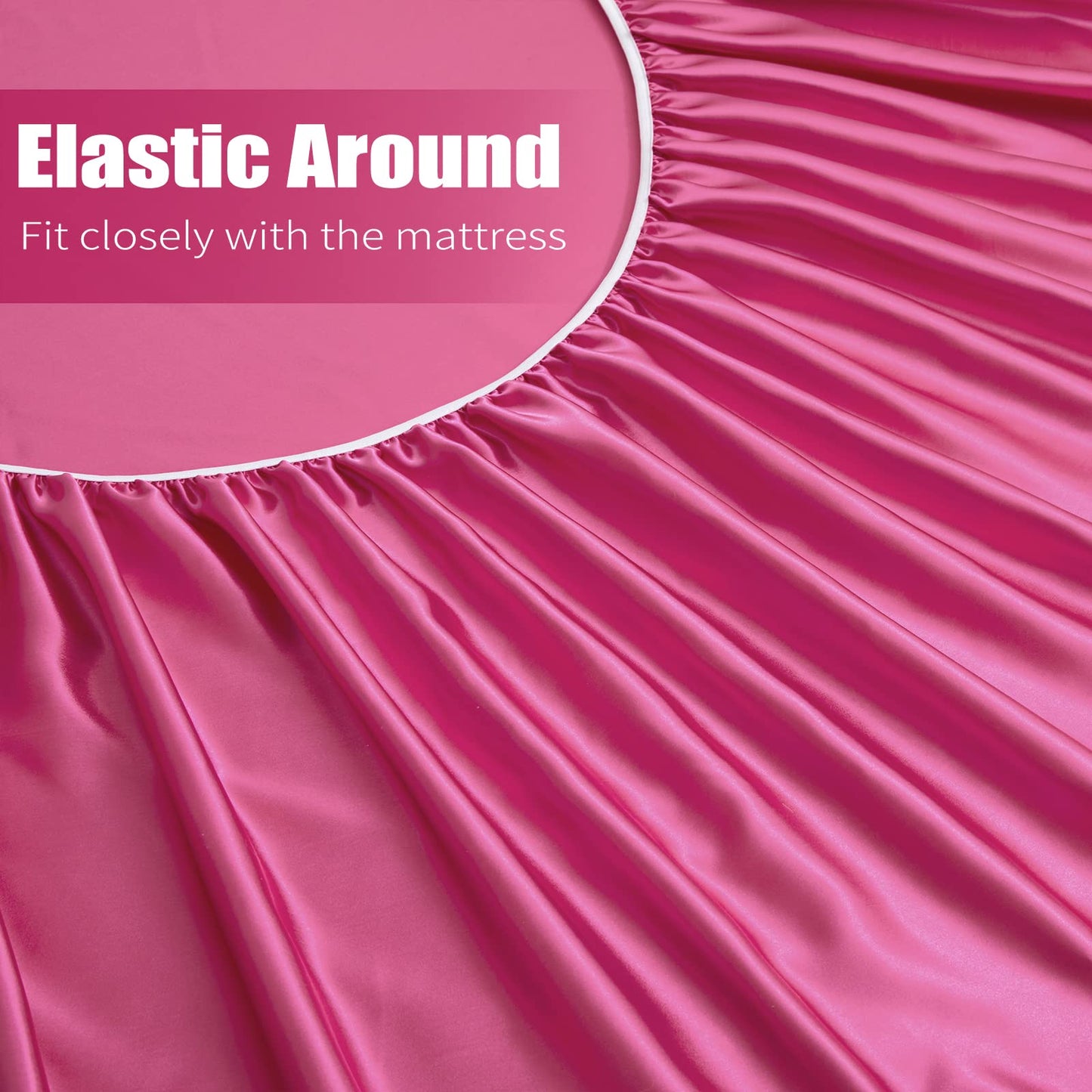 VACVELT 3pcs Extra Deep Pocket Satin Fitted Sheet Set King Bed Set, Hot Pink Bottom Sheet Fit 18-24 Inch Deep Pocket Mattress, Silky Bedding Set Soft & Ultra Deep Fitted Sheet & 2 Pillowcase