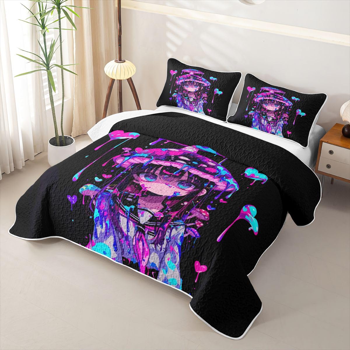 Erosebridal 3D Japanese Girl Quilts Twin Size - Anime Girl in A Sailor Uniform Bedspread Coverlet Set, Kawaii Anime Gift Quilt Coverlets 2Pcs (Only 1 Pillowcase)
