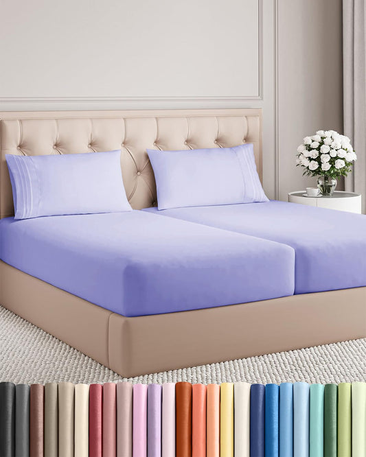 Split King Size 5 Piece Sheet Set - Comfy Breathable & Cooling Sheets - Hotel Luxury Bed Sheets for Women & Men - Deep Pockets, Easy-Fit, Soft & Wrinkle Free Sheets - Lavender Oeko-Tex Bed Sheet Set