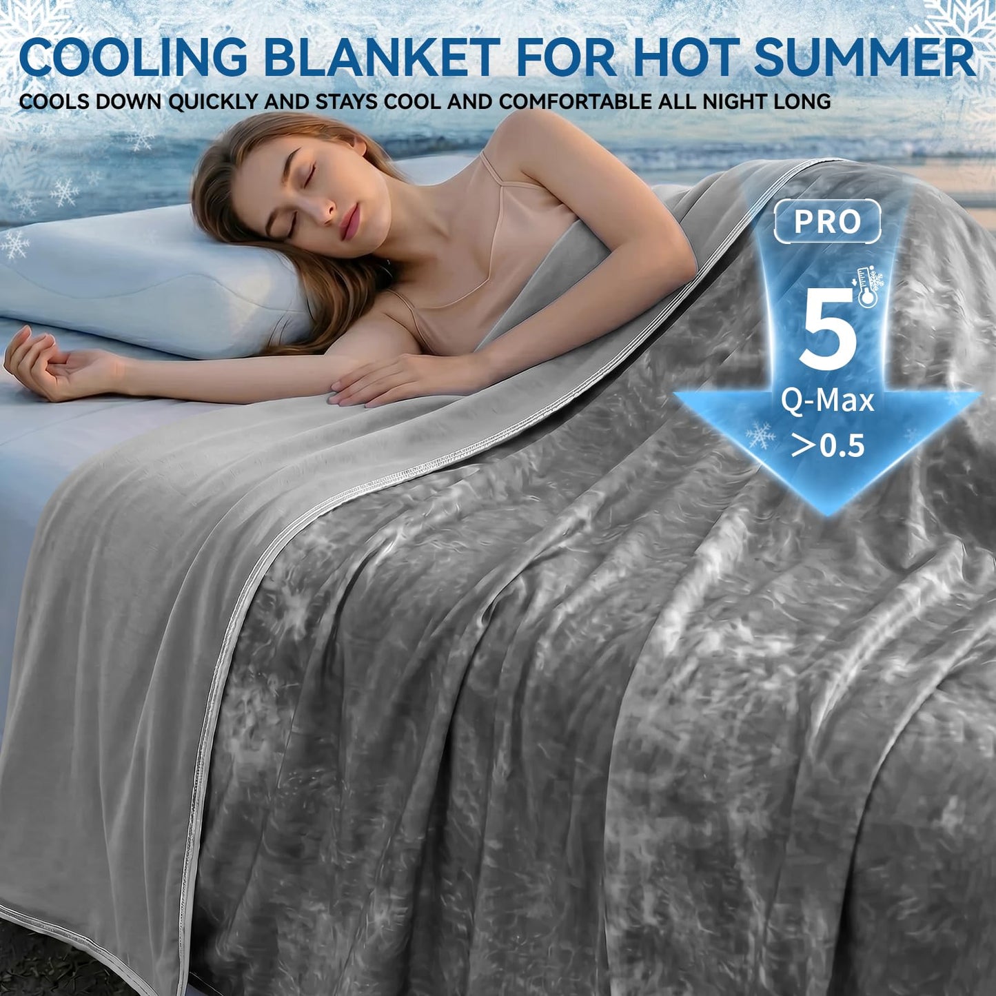 Guohaoi Cooling Throw Blanket for Hot Sleepers, Full Size 60''×90'' Lightweight Breathable Summer Bed Blanket for Night, Arc-Chill Q-Max >0.5 Cool Fiber,Lightweight Tie Dye Blanket Grey