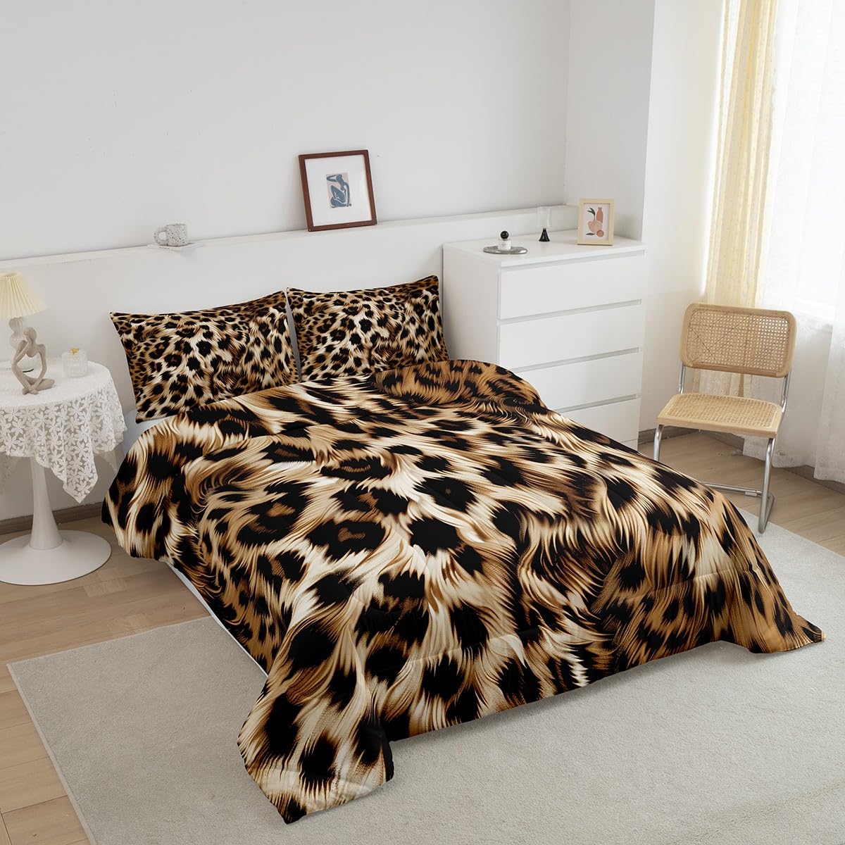 Feelyou Leopard Print Comforter Set - Cheetah Print Bedding Set for Kids - 1 Comforter Set with 2 Pillowcases - Full Size