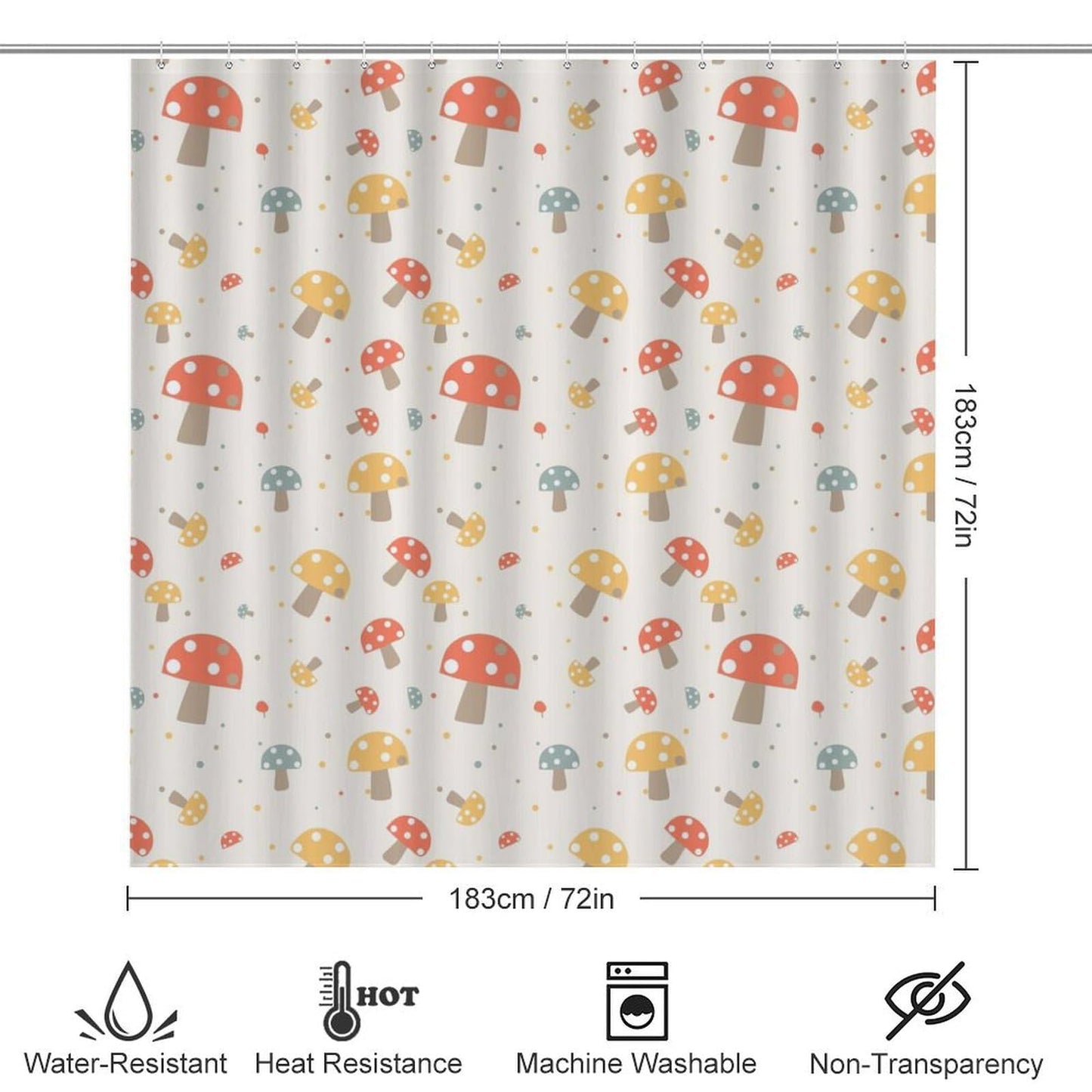 SDIII Mushroom Shower Curtain Set 72x72 Inch, Waterproof Microfiber Cute Shower Curtain Mushroom for Botanical Themed Bathroom Decor
