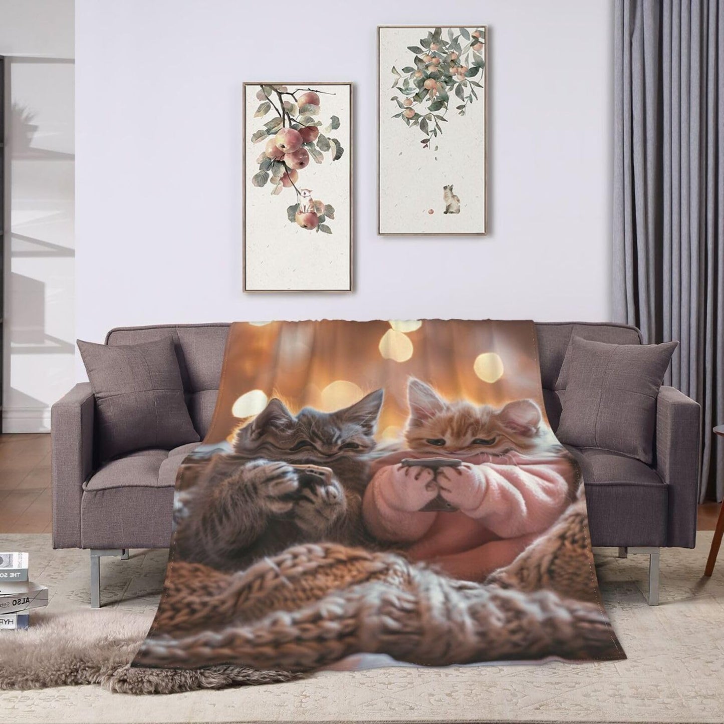 Qycazzw Adorable Cat Blanket Gifts for Women Girls Kids, Cute Kittens Throw Blankets, Soft Cozy Flannel Throws for Sofa Couch Bedroom Decor 50x60in