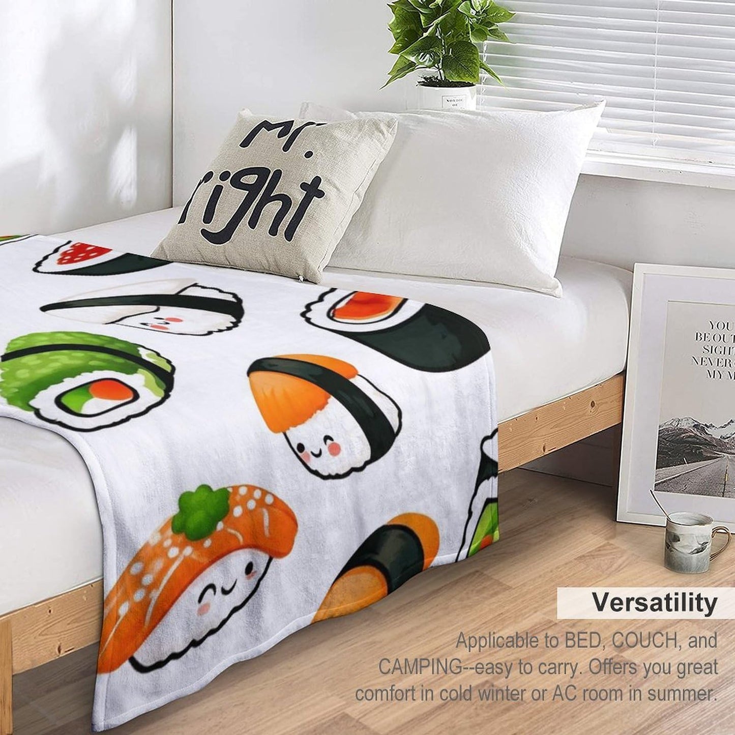 UTRSIFB Thick Carpet Chair Bedspreads Fashion Blanket Flannel Cover for Men and Women Cute Food Japanese Sushi