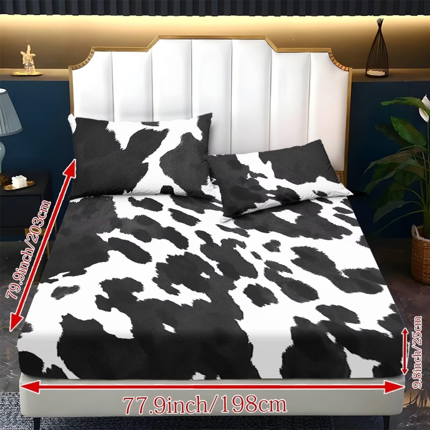 ZDCUSTOM Cow Print Sheet Sets of 3 Twin XL Size Soft Classic Fitted Sheet with 2 Pillowcases Easy Care Non-Slip Bedsheet for Twin XL Size Bed Stylish, 39" x 79"