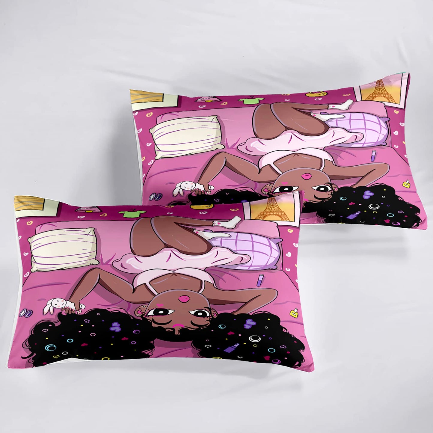 Jiospet Black Girl Comforter Set African Girls Full Comforter Set, Girl Full Size Girls Bedding Set, Full Size Comforter Sets for Teen Adults, Pink, 1 Comforter+2 Pillowcases