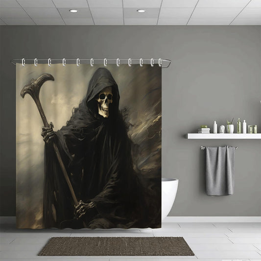 ZROLUW Skeleton Black Ghost 3D Shower Curtains 36" W x 72" L Gothic Skull Printed Waterproof Bathroom Curtain Fabric with Hook