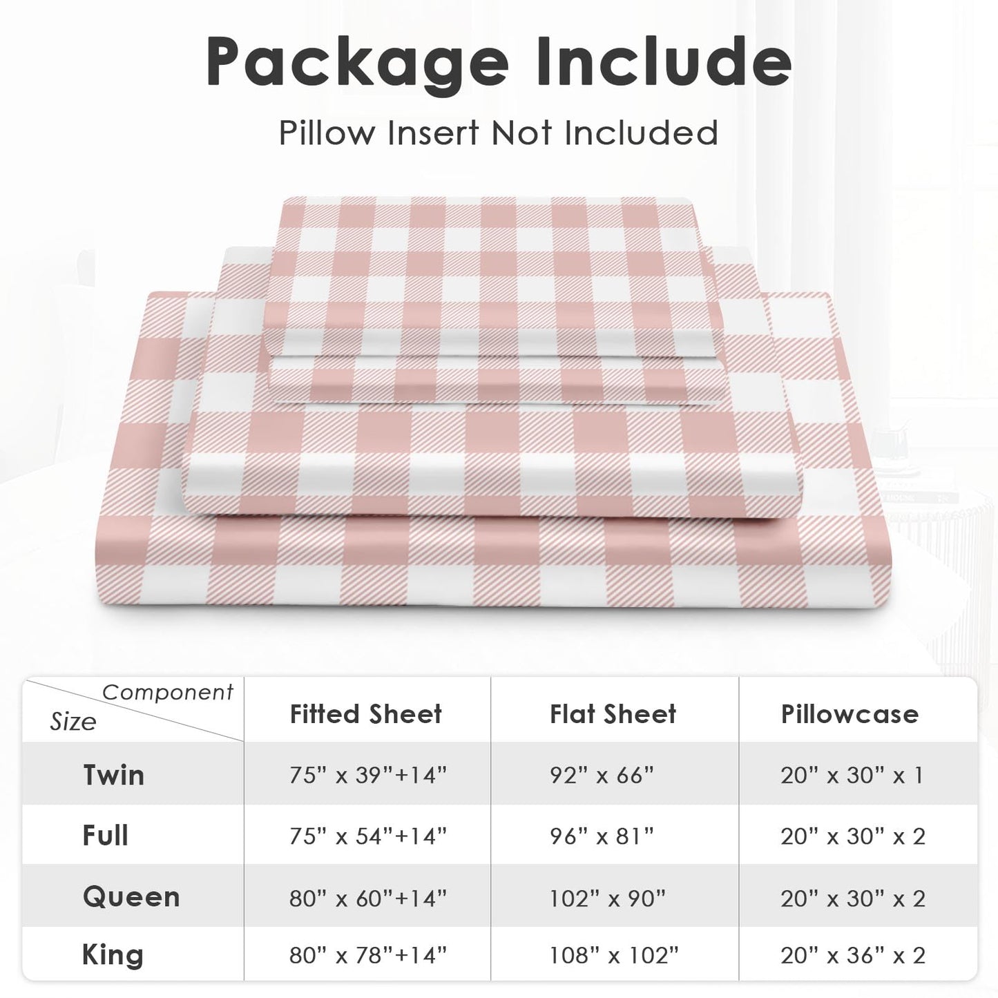 Pamnest Full Size Bed Sheet Sets, Valentine Gingham Buffalo Plaid Soft Microfiber 4 Pcs Bedding Sets for Kids and Adults Bedroom Bed Decor, Pink Cute Love Flat, Fitted Sheet and 2 Pillowcases