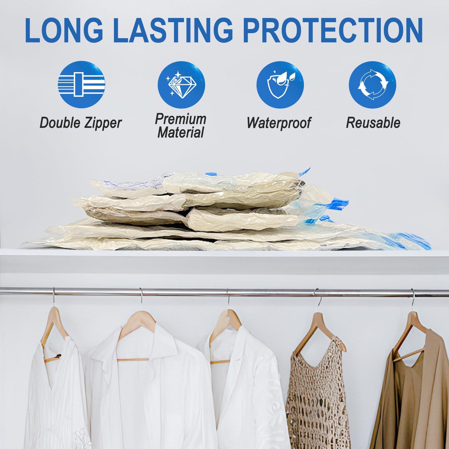 Fygrip Vacuum Storage Bags with Hand Pump, Plastic Packaging Bags, 80% Space Saver Vacuum Seal Bags for Clothing, Travel Lugggage, Blankets, Comforters, 10 Jumbo