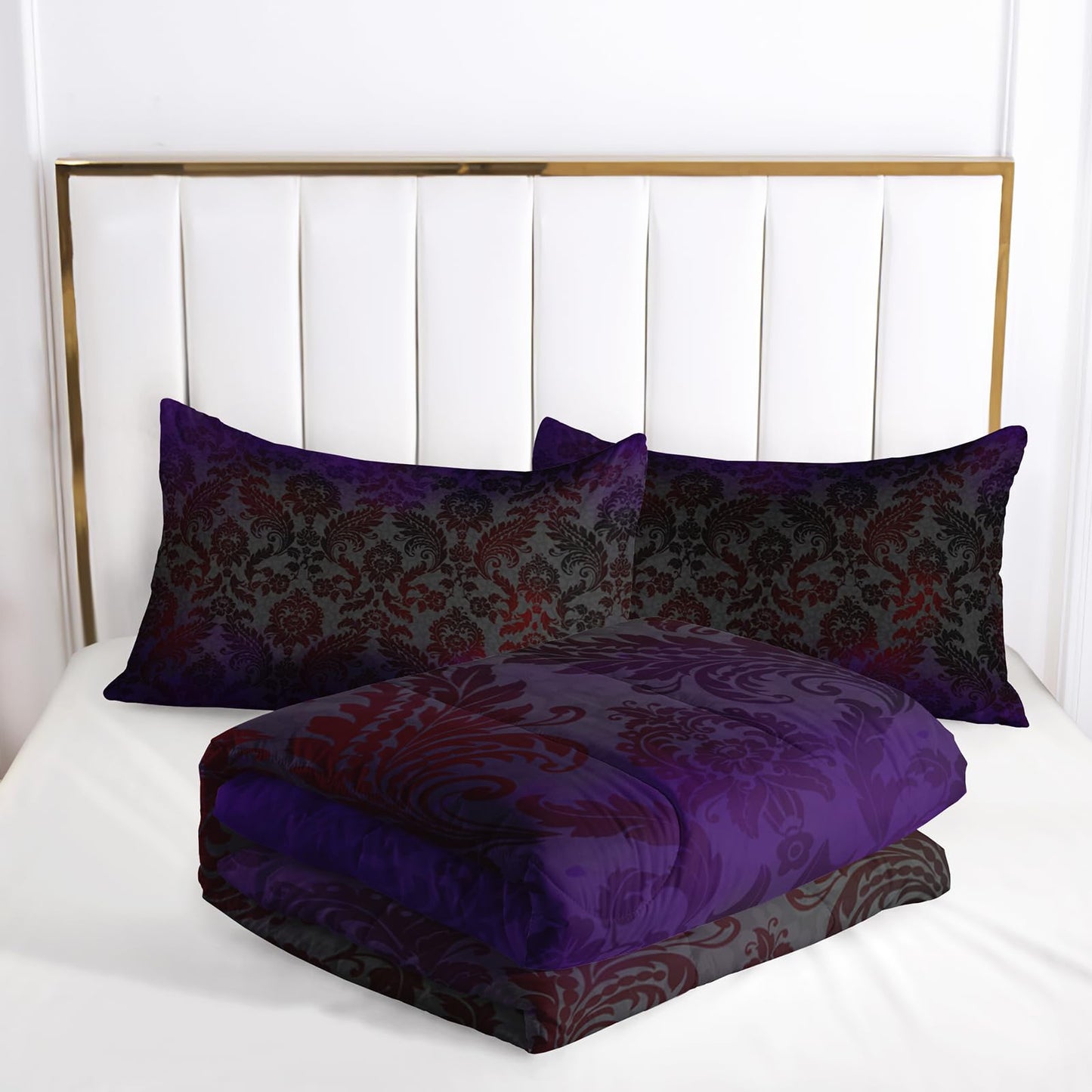 lneffble Black Purple Paisley Floral Victorian Gothic Comforter Set Full，Gothic Bedding Set Full Purple，with 1 Comforter with 2 Pillow Case，Halloween Room Decor for Bedroom