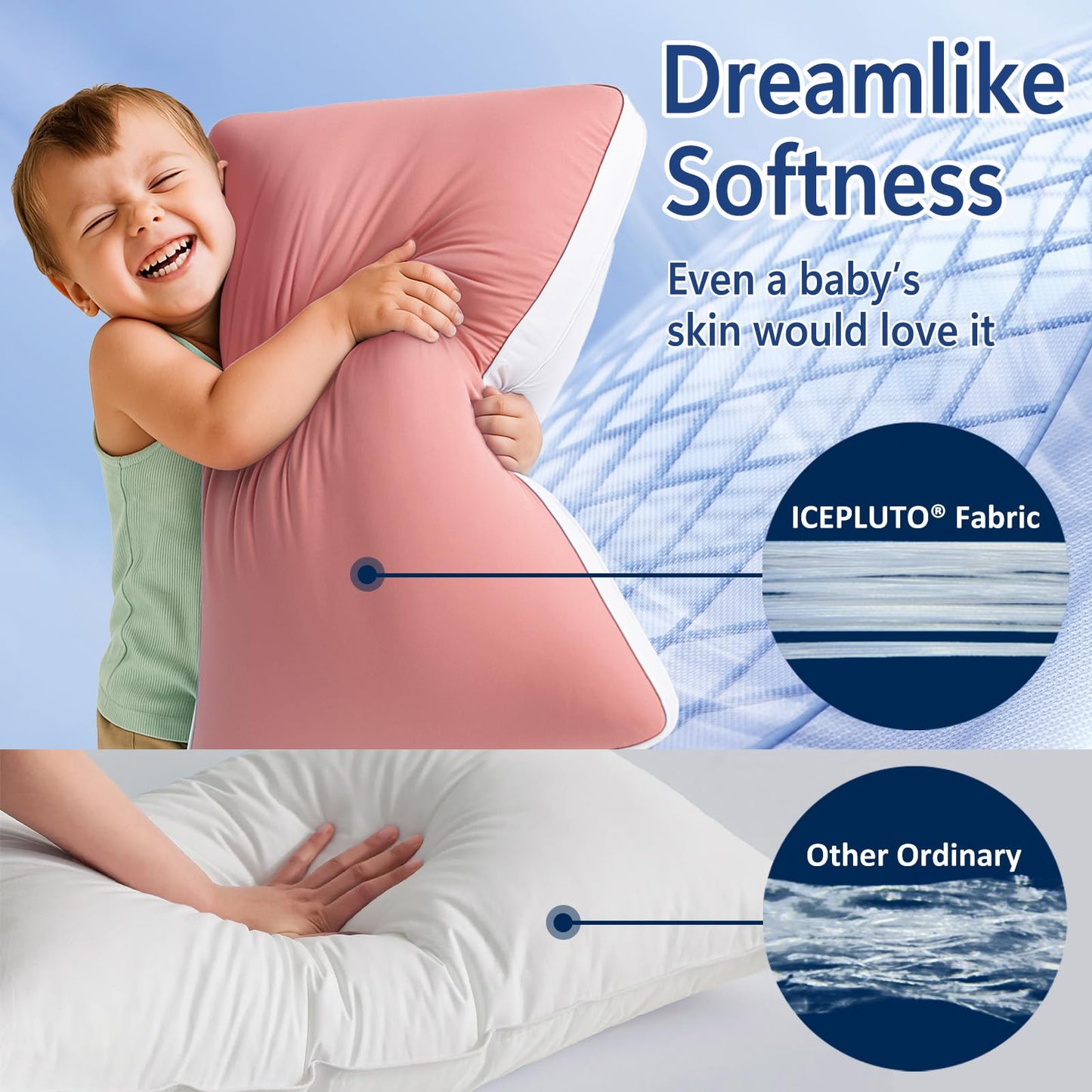 MEELUS Silky Soft Pillows Queen Size Set of 2, Reversible Down Alternative Bed Pillows, Skin Friendly Cool Fabric for Hair & Skin, Luxury Hotel Quality, Cooling Pink, 20 x 30 Inches