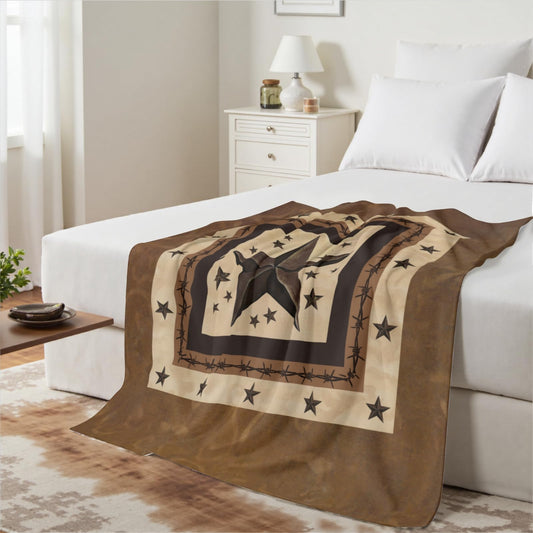Western Texas Star Throw Blanket Primitive Rust Star Cozy Fuzzy Blanket Vintage Rustic Brown Decorative Soft Warm Blanket for Home Sofa Camping Travel Couch Picnic 50 x 60 Inch