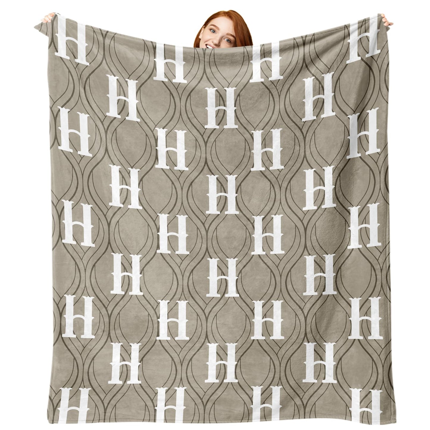 Zzkol H Flannel Throw Blanket, Modern Geometric Wave Birthday for Women Men Teens, Minimalist Luxury Soft Blankets for Bedding Sofa 50" x 60"
