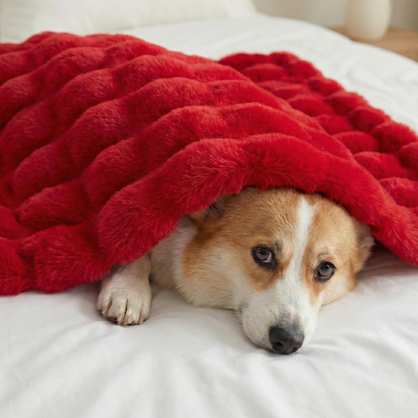 Leximan Cozy Faux Fur Throw Blanket for Couch, Reversible Plush Fluffy Decorative Bubble Throw for Sofa and Living Room, Soft Lap Blanket for Bed, Dog & Cat (Red, 40''x50'')