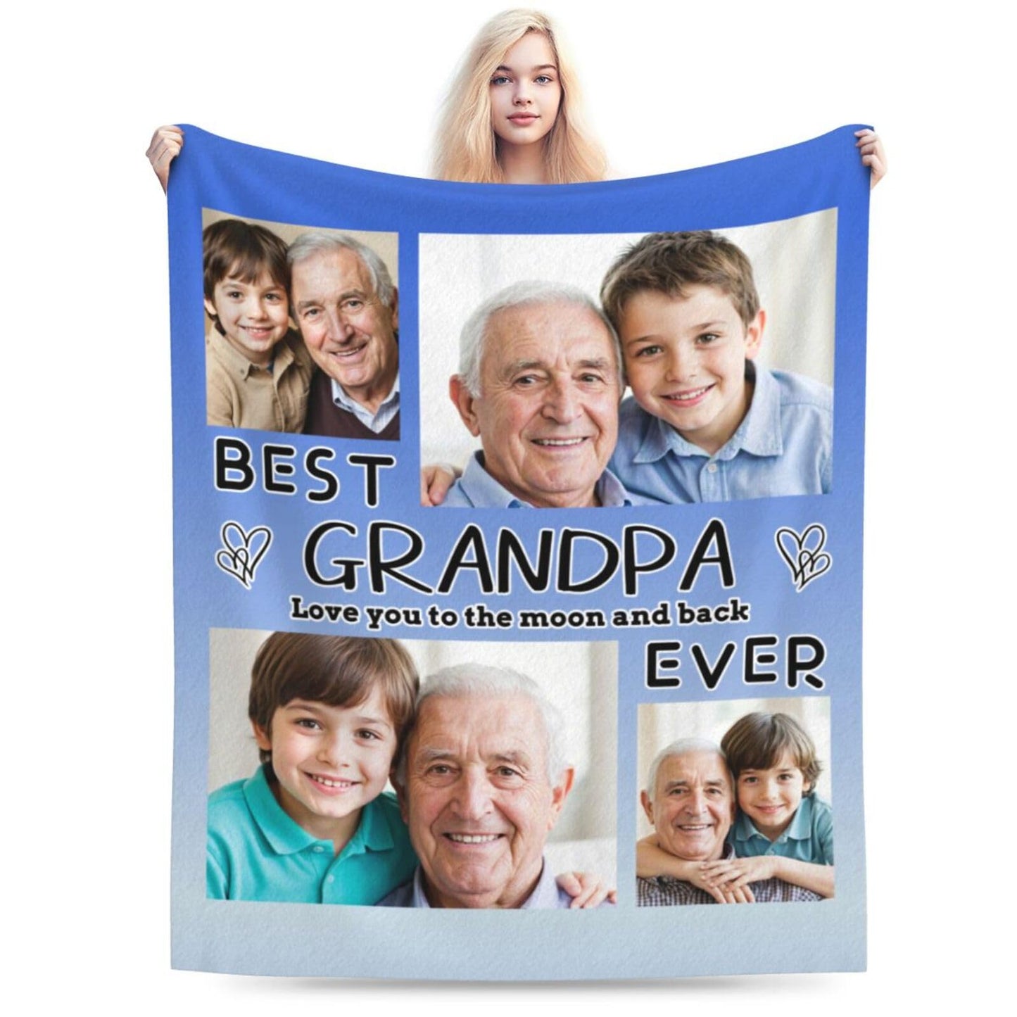 Dewoofly Custom Personalized Photos Flannel Throw Blankets Gift for Your Best Grandpa Ever, DIY Customizable Blanket All Seasons for Birthday Christmas Thanksgiving Presents 60"x50" (Print in USA)
