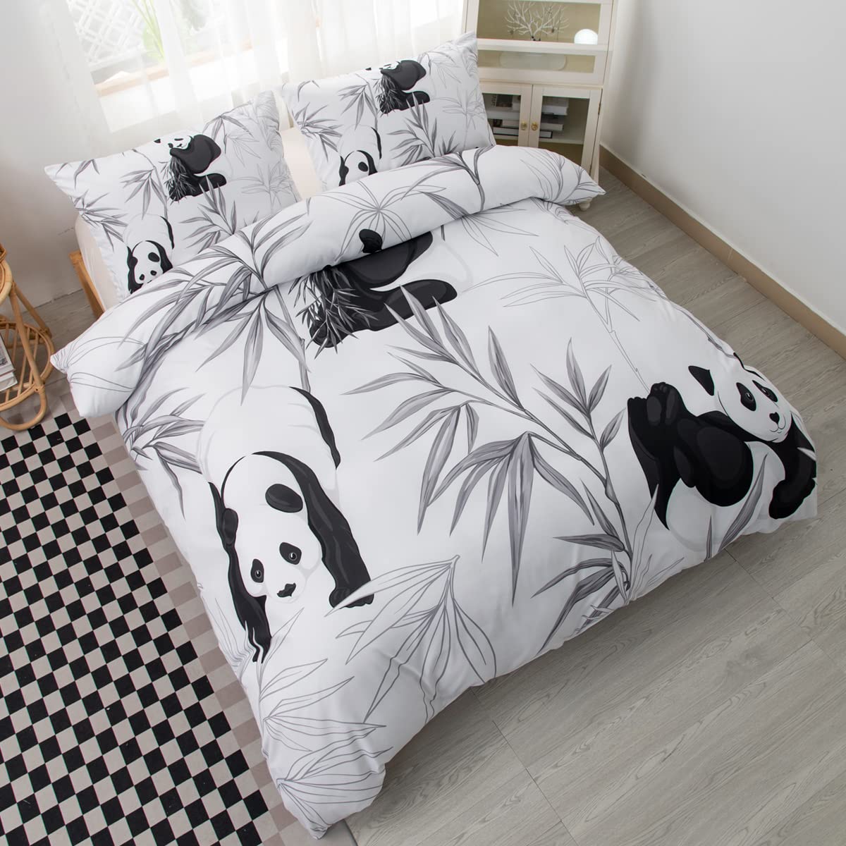 CVHOUSE Panda Bedding King Size,Cute Animal Bedding Set for Girls Kids Teens,Kawaii Comforter Set Cover Soft,1 Duvet Cover 2 Pillowcases 3 Piece,Chrismas Decor