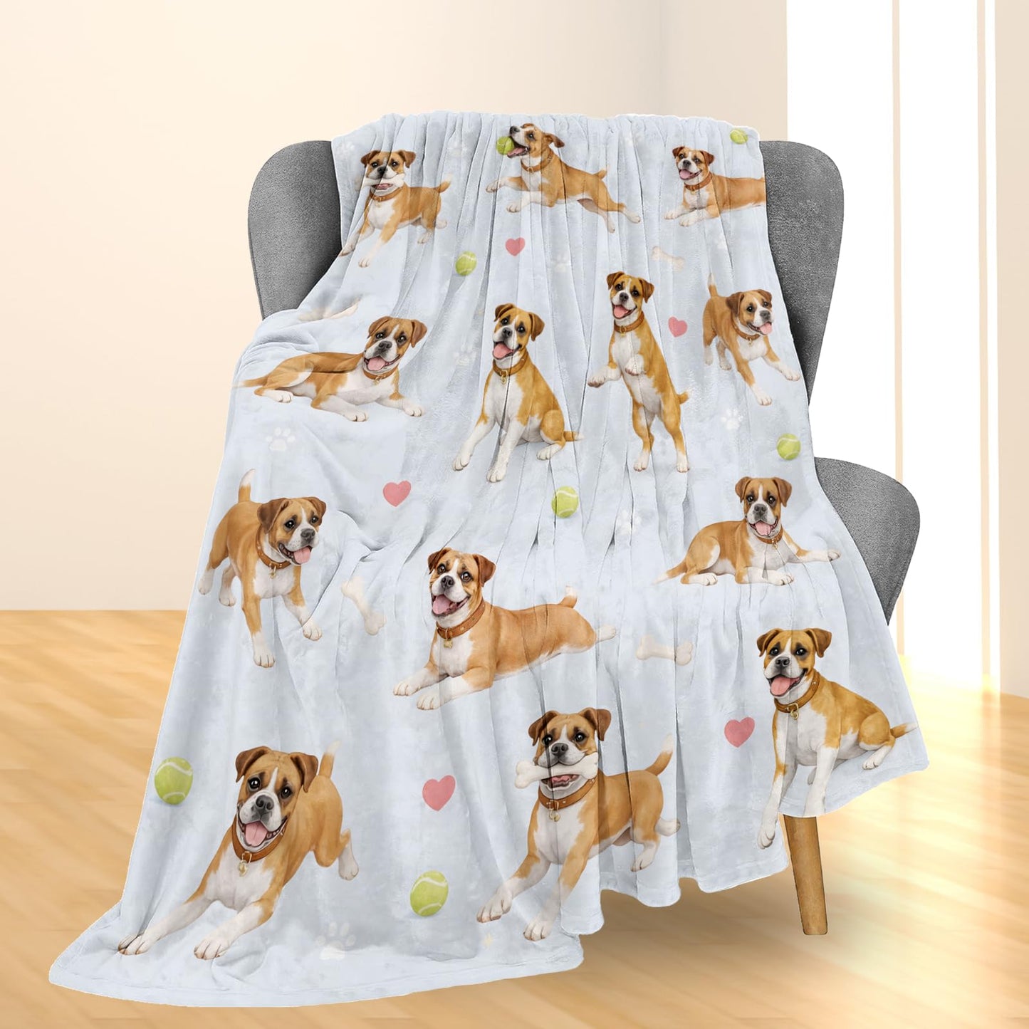 Ti Caldi Cute Boxer Dog Blanket Gifts, Funny Puppy Flannel Throw Blanket for Couch, Bed, Travel & Decor, Cozy Lightweight Warm Blankets for Women Kids Teens Pet Lovers 60×50 in