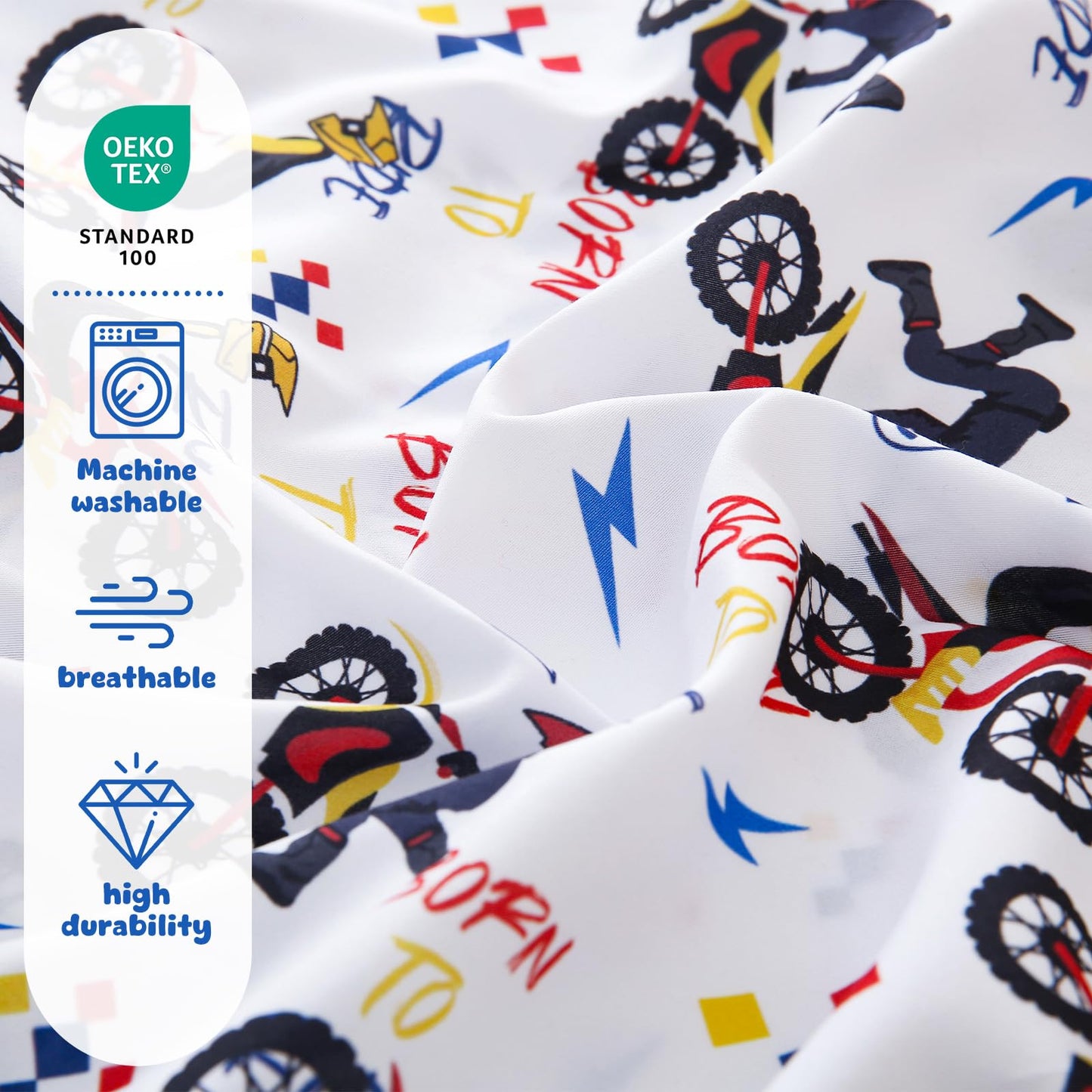 LONAVA Twin Sheet Set Kids - 3 Pieces Soft Microfiber Cartoon Style Bedsheets for Boys Girls Teens, Oeko TEX, Breathable Deep Pocket Sheets (Dirt Bike)