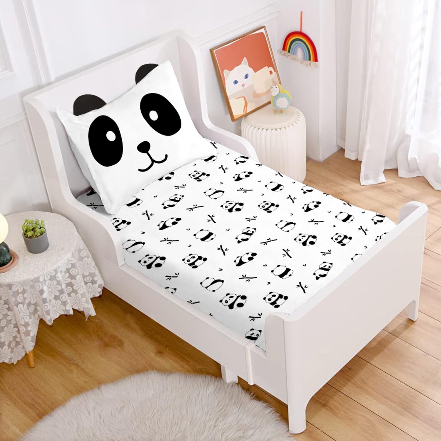 MUSOLEI Panda Sheets Panda Fitted Sheets Cute Animal Bed Set with 3D Ear Girl Twin Bed Sets Girl Full Bedding Kids Bedding Cute Kids Bed Sheets 1 Flat Sheet 1 Fitted Sheet with 1 Pillowcase (Twin)