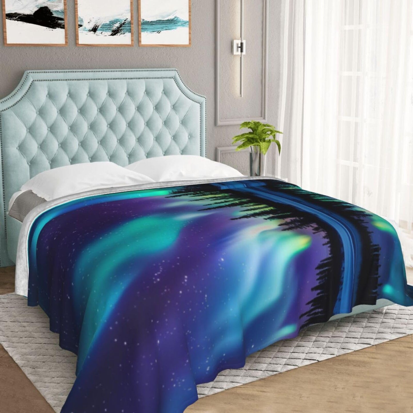Northern Lights Blanket, Gifts for Women, Aurora Borealis Soft Lightweight Throw Blankets for Kids, Travel Bed Living Room Decor, 50x60in