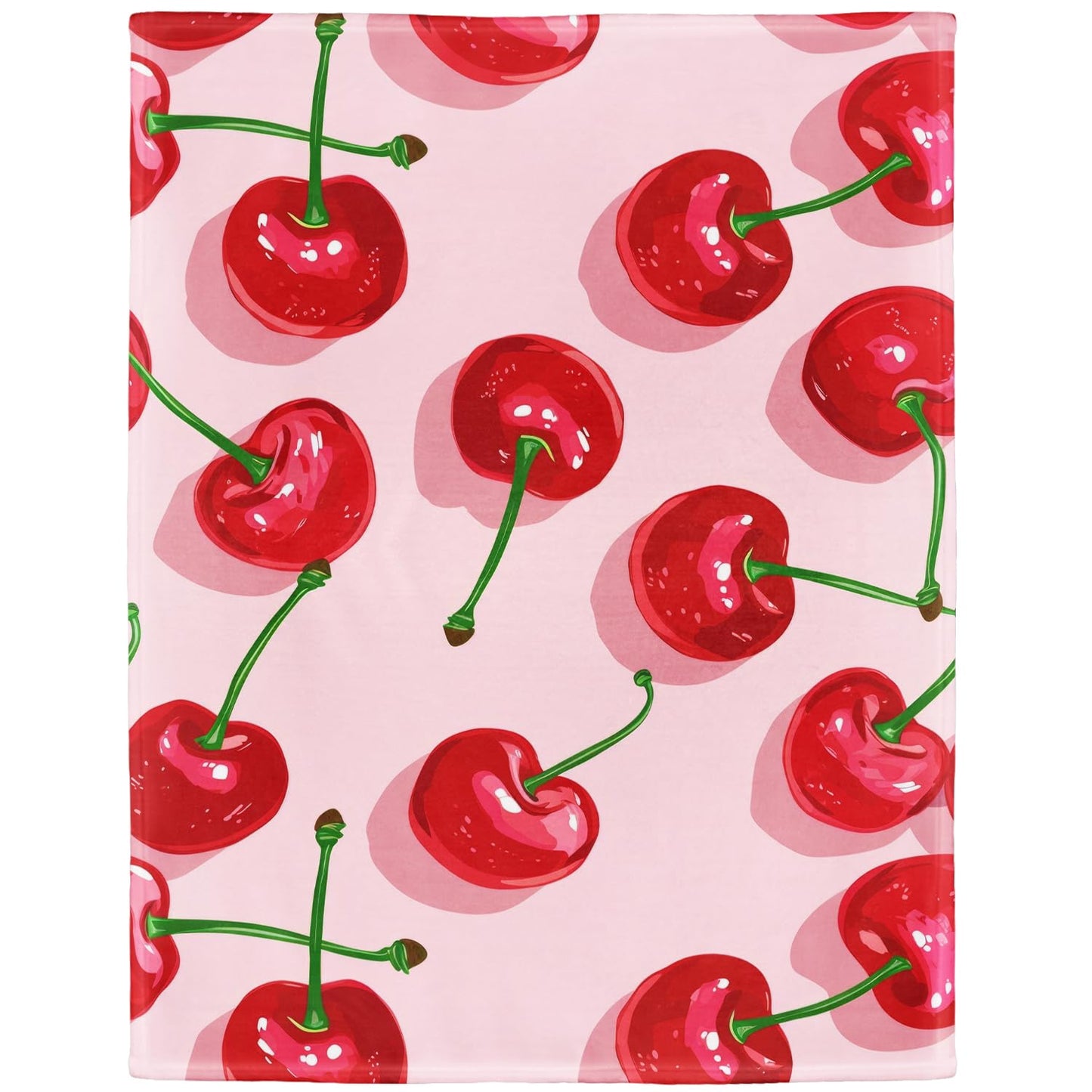 XSMEI Cherry Pattern Throw Blanket, Decorative Fleece Blanket with Fresh Fruit Design, Super Soft Warm and Cozy, Gifts for Women Girls Kids, 50" x 60"